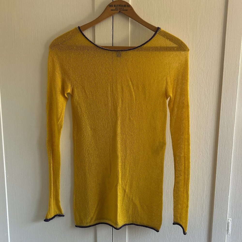 Used Sheer Yellow & Metallic Louis Vuitton Long-Sleeve Top (Sz S)